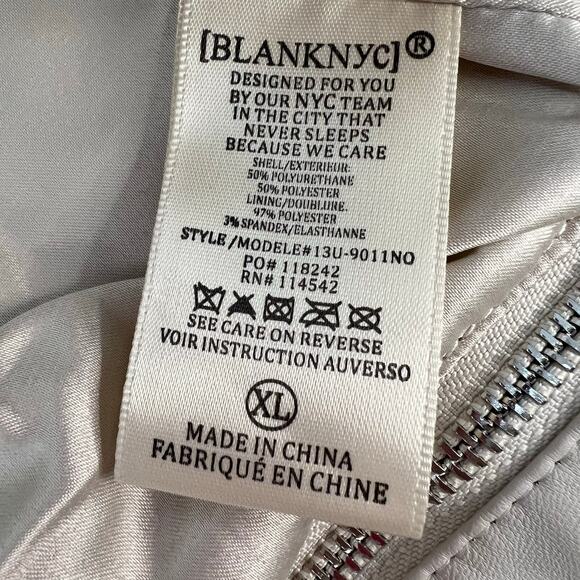 Blank NYC Size XL Faux Leather Vegan Zip Front Moto Jacket Cream Lined Edgy NWT - Picture 13 of 16